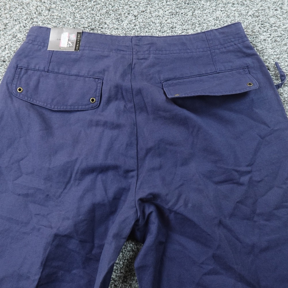 NEW Structure Shorts Mens 30 Blue Linen Chambray Cargo Utility Drawstring Beach